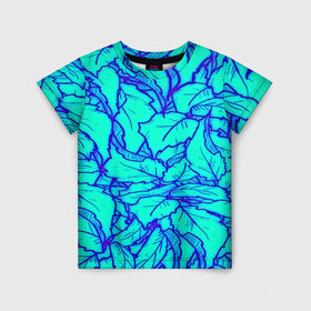 Детская футболка 3D с принтом Фрактальные лепестки , 100% гипоаллергенный полиэфир | прямой крой, круглый вырез горловины, длина до линии бедер, чуть спущенное плечо, ткань немного тянется | листья | паттерн | синий