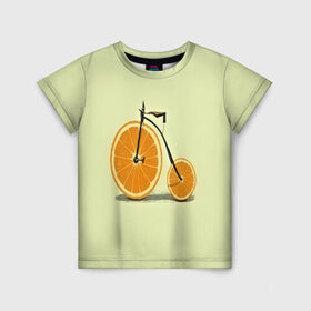 Детская футболка 3D с принтом Апельсиновый велосипед , 100% гипоаллергенный полиэфир | прямой крой, круглый вырез горловины, длина до линии бедер, чуть спущенное плечо, ткань немного тянется | 