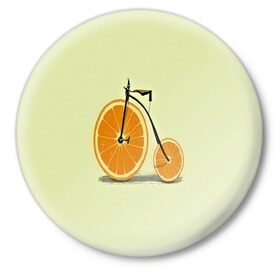 Значок с принтом Апельсиновый велосипед ,  металл | круглая форма, металлическая застежка в виде булавки | 