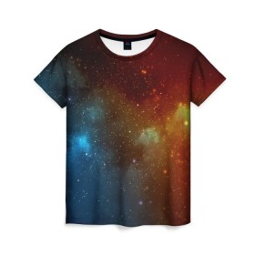 Женская футболка 3D с принтом Столкновение вселенных , 100% полиэфир ( синтетическое хлопкоподобное полотно) | прямой крой, круглый вырез горловины, длина до линии бедер | nebula | звезды | туманность
