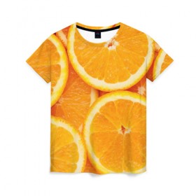 Женская футболка 3D с принтом Апельсинка , 100% полиэфир ( синтетическое хлопкоподобное полотно) | прямой крой, круглый вырез горловины, длина до линии бедер | апельсин | свежесть | фрукт