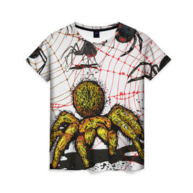 Женская футболка 3D с принтом Тарантул , 100% полиэфир ( синтетическое хлопкоподобное полотно) | прямой крой, круглый вырез горловины, длина до линии бедер | spider | паук | паутина | тарантул