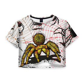 Женская футболка 3D укороченная с принтом Тарантул , 100% полиэстер | круглая горловина, длина футболки до линии талии, рукава с отворотами | spider | паук | паутина | тарантул