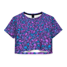Женская футболка 3D укороченная с принтом Загадочные совы , 100% полиэстер | круглая горловина, длина футболки до линии талии, рукава с отворотами | птица | птицы | синий | сиреневый | сова | толпа | филин | фиолетовый