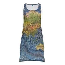 Платье-майка 3D с принтом Карта , 100% полиэстер | полуприлегающий силуэт, широкие бретели, круглый вырез горловины, удлиненный подол сзади. | география | земля | мир
