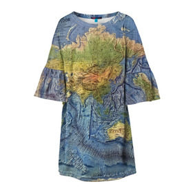 Детское платье 3D с принтом Карта , 100% полиэстер | прямой силуэт, чуть расширенный к низу. Круглая горловина, на рукавах — воланы | география | земля | мир