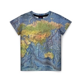 Детская футболка 3D с принтом Карта , 100% гипоаллергенный полиэфир | прямой крой, круглый вырез горловины, длина до линии бедер, чуть спущенное плечо, ткань немного тянется | география | земля | мир