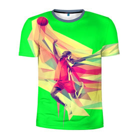 Мужская футболка 3D спортивная с принтом Баскетбол , 100% полиэстер с улучшенными характеристиками | приталенный силуэт, круглая горловина, широкие плечи, сужается к линии бедра | баскетболист | бросок | мяч | прыжок