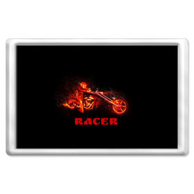 Магнит 45*70 с принтом Racer (гонщик) , Пластик | Размер: 78*52 мм; Размер печати: 70*45 | байк | в огне | гонщик | дым | колесо | крутой | мото | мотоцикл | мотоциклист | надпись | огненный | огонь | пламя | полыхает | прикольная | скелет | фон | череп | черный