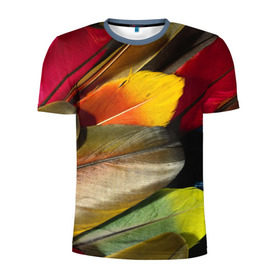 Мужская футболка 3D спортивная с принтом Перья , 100% полиэстер с улучшенными характеристиками | приталенный силуэт, круглая горловина, широкие плечи, сужается к линии бедра | перо | попугай | птица | радуга | радужный