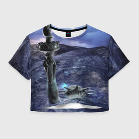 Женская футболка 3D укороченная с принтом Статуя свободы затоплена , 100% полиэстер | круглая горловина, длина футболки до линии талии, рукава с отворотами | америке | апокалипсис в сша | вода | волна | гибель | глобальное потепление | наводнение | океан вышел из берегов | поток | потоп | трагедия
