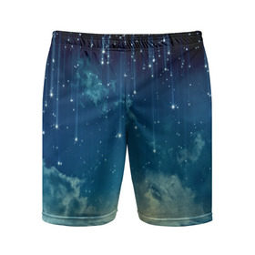 Мужские шорты 3D спортивные с принтом Падение звёзд ,  |  | звездопад | месяц | ночь | пейзаж