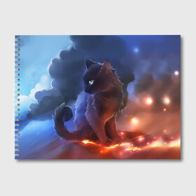 Альбом для рисования с принтом Night cat , 100% бумага
 | матовая бумага, плотность 200 мг. | киска | кот | котёнок | кошка | небо | ночь | облака | огонь