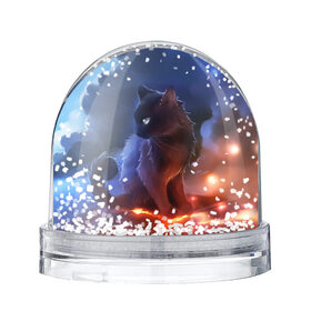 Снежный шар с принтом Night cat , Пластик | Изображение внутри шара печатается на глянцевой фотобумаге с двух сторон | киска | кот | котёнок | кошка | небо | ночь | облака | огонь