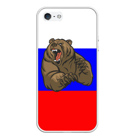 Чехол для iPhone 5/5S матовый с принтом Медведь , Силикон | Область печати: задняя сторона чехла, без боковых панелей | медведь | триколор | я русский