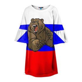 Детское платье 3D с принтом Медведь , 100% полиэстер | прямой силуэт, чуть расширенный к низу. Круглая горловина, на рукавах — воланы | медведь | триколор | я русский