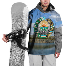 Накидка на куртку 3D с принтом Узбекистан , 100% полиэстер |  | Тематика изображения на принте: герб | гора | горы | озеро | природа | республика | узбекская сср