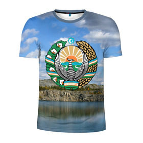 Мужская футболка 3D спортивная с принтом Узбекистан , 100% полиэстер с улучшенными характеристиками | приталенный силуэт, круглая горловина, широкие плечи, сужается к линии бедра | герб | гора | горы | озеро | природа | республика | узбекская сср