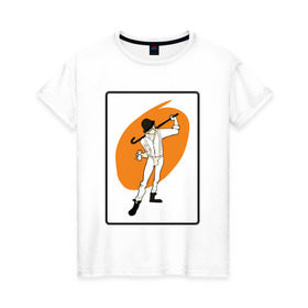 Женская футболка хлопок с принтом Заводной апельсин , 100% хлопок | прямой крой, круглый вырез горловины, длина до линии бедер, слегка спущенное плечо | clockwork orange | берджесс | заводной апельсин | кубрик | молоко