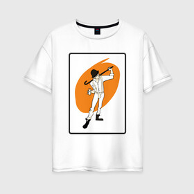 Женская футболка хлопок Oversize с принтом Заводной апельсин , 100% хлопок | свободный крой, круглый ворот, спущенный рукав, длина до линии бедер
 | clockwork orange | берджесс | заводной апельсин | кубрик | молоко