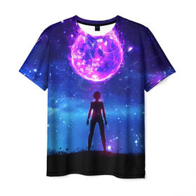 Мужская футболка 3D с принтом Космос , 100% полиэфир | прямой крой, круглый вырез горловины, длина до линии бедер | art | space | арт | звёзды | небо | ночь | планета | силуэт | фэнтези | человек
