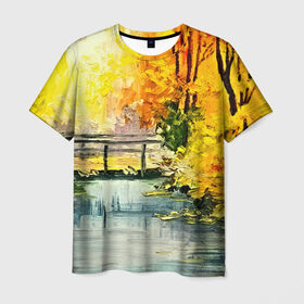 Мужская футболка 3D с принтом Осень , 100% полиэфир | прямой крой, круглый вырез горловины, длина до линии бедер | живопись | картина | пейзаж