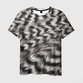 Мужская футболка 3D с принтом Камуфляж перья , 100% полиэфир | прямой крой, круглый вырез горловины, длина до линии бедер | белые перья | птица | птицы | серые
