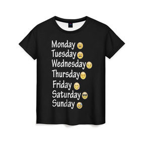 Женская футболка 3D с принтом футболка настроение дни недели , 100% полиэфир ( синтетическое хлопкоподобное полотно) | прямой крой, круглый вырез горловины, длина до линии бедер | дни недели | настроение | позитив | смайлики