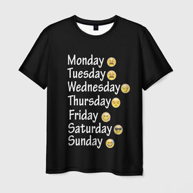 Мужская футболка 3D с принтом футболка настроение дни недели , 100% полиэфир | прямой крой, круглый вырез горловины, длина до линии бедер | дни недели | настроение | позитив | смайлики