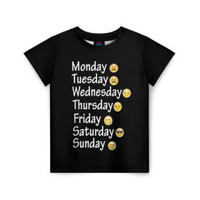 Детская футболка 3D с принтом футболка настроение дни недели , 100% гипоаллергенный полиэфир | прямой крой, круглый вырез горловины, длина до линии бедер, чуть спущенное плечо, ткань немного тянется | дни недели | настроение | позитив | смайлики