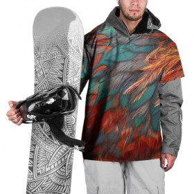 Накидка на куртку 3D с принтом Камуфляж перья , 100% полиэстер |  | Тематика изображения на принте: зеленые | красные | перья | птица