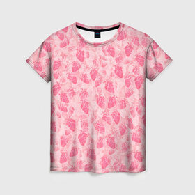 Женская футболка 3D с принтом Человеческие сердца , 100% полиэфир ( синтетическое хлопкоподобное полотно) | прямой крой, круглый вырез горловины, длина до линии бедер | Тематика изображения на принте: love | валентин | валентинка | любовь | паттерн | розовый | сердечки | сердце