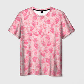 Мужская футболка 3D с принтом Человеческие сердца , 100% полиэфир | прямой крой, круглый вырез горловины, длина до линии бедер | love | валентин | валентинка | любовь | паттерн | розовый | сердечки | сердце