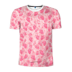 Мужская футболка 3D спортивная с принтом Человеческие сердца , 100% полиэстер с улучшенными характеристиками | приталенный силуэт, круглая горловина, широкие плечи, сужается к линии бедра | Тематика изображения на принте: love | валентин | валентинка | любовь | паттерн | розовый | сердечки | сердце