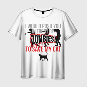Мужская футболка 3D с принтом Зомби , 100% полиэфир | прямой крой, круглый вырез горловины, длина до линии бедер | Тематика изображения на принте: апокалипсис | зомби | кошка | спасение | стивен кинг