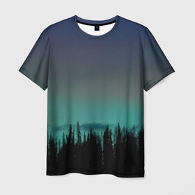 Мужская футболка 3D с принтом Ночной лес , 100% полиэфир | прямой крой, круглый вырез горловины, длина до линии бедер | небо | ночь | пейзаж