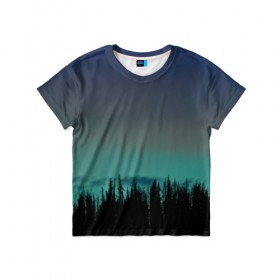 Детская футболка 3D с принтом Ночной лес , 100% гипоаллергенный полиэфир | прямой крой, круглый вырез горловины, длина до линии бедер, чуть спущенное плечо, ткань немного тянется | небо | ночь | пейзаж
