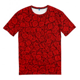 Мужская футболка 3D с принтом Красные розы , 100% полиэфир | прямой крой, круглый вырез горловины, длина до линии бедер | 