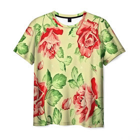 Мужская футболка 3D с принтом Розочки , 100% полиэфир | прямой крой, круглый вырез горловины, длина до линии бедер | паттерн | цветы