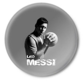 Значок с принтом Leo Messi ,  металл | круглая форма, металлическая застежка в виде булавки | Тематика изображения на принте: barcelona | spanish | аргентина | барселона | испания | лео | месси | мяч | футбол | футболист