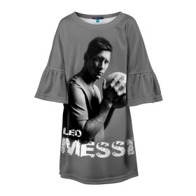 Детское платье 3D с принтом Leo Messi , 100% полиэстер | прямой силуэт, чуть расширенный к низу. Круглая горловина, на рукавах — воланы | barcelona | spanish | аргентина | барселона | испания | лео | месси | мяч | футбол | футболист