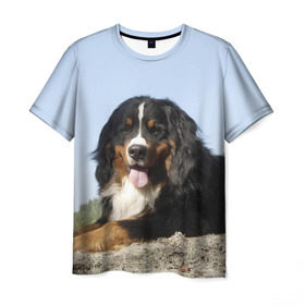 Мужская футболка 3D с принтом Бернский зенненхунд , 100% полиэфир | прямой крой, круглый вырез горловины, длина до линии бедер | голубое небо | друг человека | животное | красивая | милая | овчарка | пес | породистая собака | породы | прикольная | природа | рыжий | черный | щенок