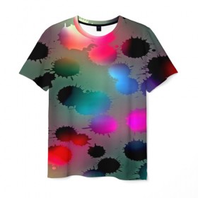 Мужская футболка 3D с принтом Пятна красок , 100% полиэфир | прямой крой, круглый вырез горловины, длина до линии бедер | 