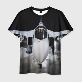 Мужская футболка 3D с принтом Истребитель , 100% полиэфир | прямой крой, круглый вырез горловины, длина до линии бедер | самолет