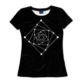 Женская футболка 3D с принтом Темная рекурсия , 100% полиэфир ( синтетическое хлопкоподобное полотно) | прямой крой, круглый вырез горловины, длина до линии бедер | абстракция | геометрия | квадраты | круги | рекурсия