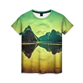 Женская футболка 3D с принтом Новая Зеландия , 100% полиэфир ( синтетическое хлопкоподобное полотно) | прямой крой, круглый вырез горловины, длина до линии бедер | humboldt | горы | деревья | долина | зелень | лес | небо | новая зеландия | облака | панорама | река | солнечно