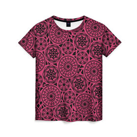 Женская футболка 3D с принтом Узор с кругами , 100% полиэфир ( синтетическое хлопкоподобное полотно) | прямой крой, круглый вырез горловины, длина до линии бедер | геометрия | графика | круги | паттерн | треугольники | фигуры