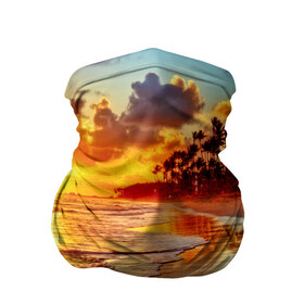 Бандана-труба 3D с принтом Гавайи , 100% полиэстер, ткань с особыми свойствами — Activecool | плотность 150‒180 г/м2; хорошо тянется, но сохраняет форму | Тематика изображения на принте: hawaii | гавайи | газон | горизонт | море | небо | облака | пальмы | побережье | скалы | солнце | сша | тропики