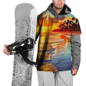 Накидка на куртку 3D с принтом Гавайи , 100% полиэстер |  | hawaii | гавайи | газон | горизонт | море | небо | облака | пальмы | побережье | скалы | солнце | сша | тропики