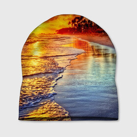 Шапка 3D с принтом Гавайи , 100% полиэстер | универсальный размер, печать по всей поверхности изделия | Тематика изображения на принте: hawaii | гавайи | газон | горизонт | море | небо | облака | пальмы | побережье | скалы | солнце | сша | тропики